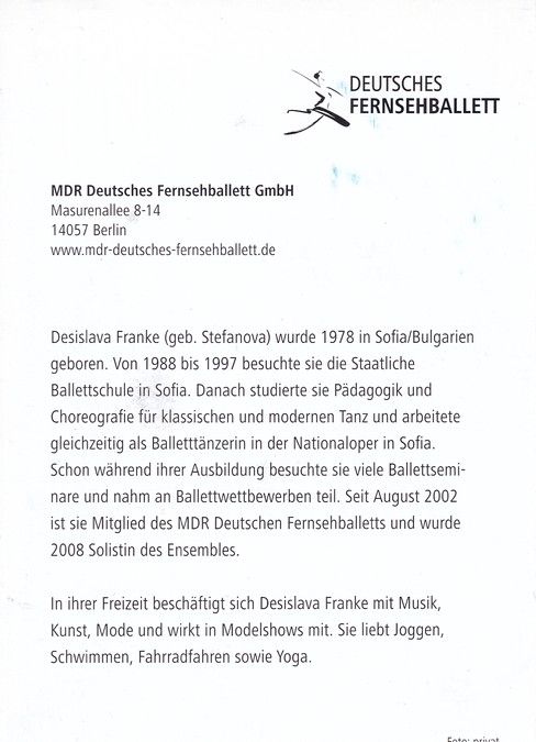 Autogramm Tanzen / TV | Desislava FRANKE | 2010er (Portrait Color) MDR Fernsehballett