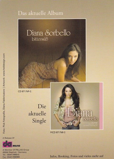 Autogramm Schlager | Diana SORBELLO | 2006 "Bittersüss" (Portrait Color DA)
