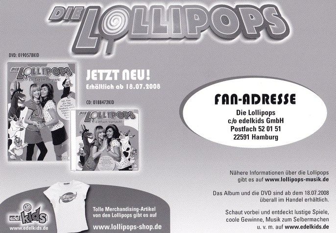 Autogramme Pop | DIE LOLLIPOPS | 2008 "Einfach Tierisch" (Edel)