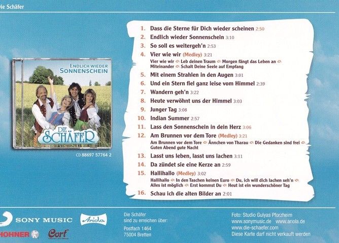 Autogramme Volksmusik | DIE SCHÄFER | 2010 "Endlich Wieder Sonnenschein" (Sony)