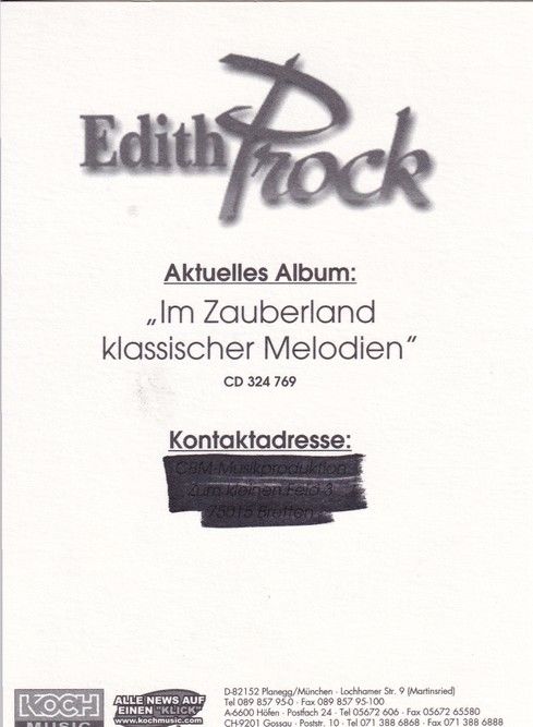 Autogramm Volksmusik | Edith PROCK | 2001 "Im Zauberland Klassischer Melodien" (Koch)