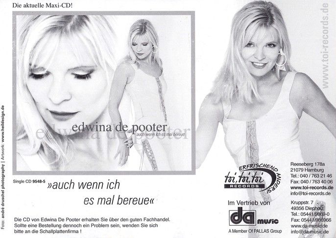 Autogramm Pop | Edwina DE POOTER | 2004 "Auch Wenn Ich Es Mal Bereue" (DA Music)