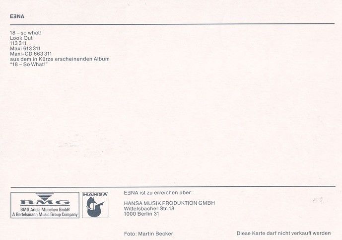 Autogramm Pop | EENA (Lucy van Org) | 1990 "18 So What" (Portrait Color) BMG Hansa