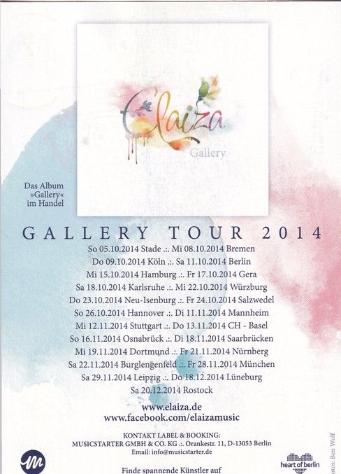 Autogramme Pop | ELAIZA | 2014 "Gallery" Tour