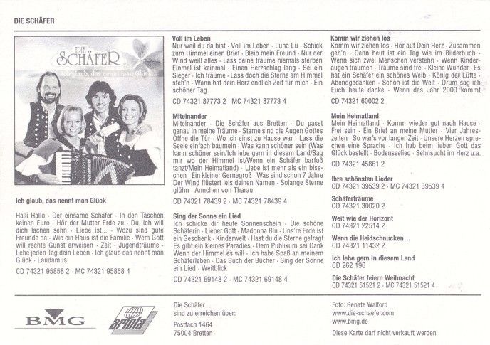 Autogramme Volksmusik | DIE SCHÄFER | 2002 "Ich Glaub Das Nennt Man Glück" (BMG Ariola)