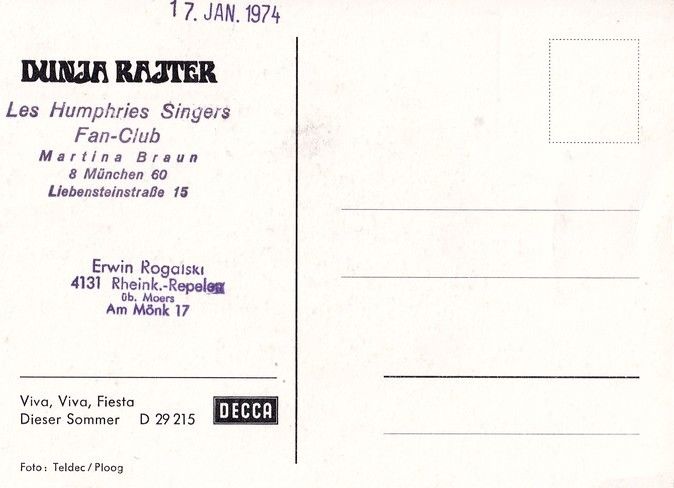 Autogramm Schlager | Dunja RAJTER | 1973 "Viva Viva Fiesta" (Decca)