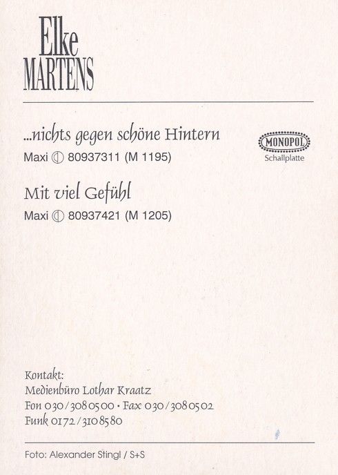 Autogramm Schlager | Elke MARTENS | 1998 "Mit Viel Gefühl" (Monopol)