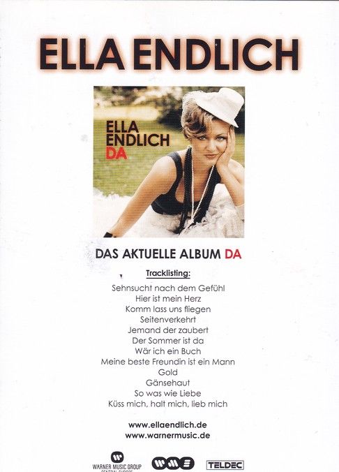 Autogramm Pop | Ella ENDLICH | 2010 "Da" (Portrait Color Warner)
