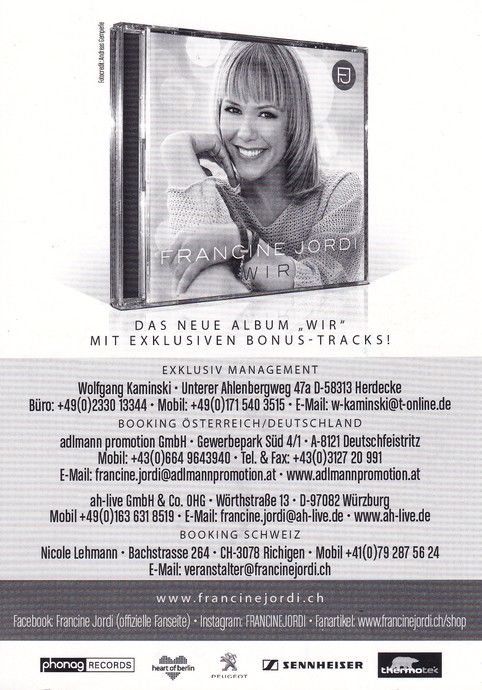 Autogramm Schlager | Francine JORDI | 2015 "Wir" (phonag)