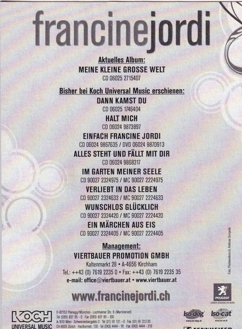 Autogramm Schlager | Francine JORDI | 2009 "Meine Kleine Grosse Welt" (Koch)