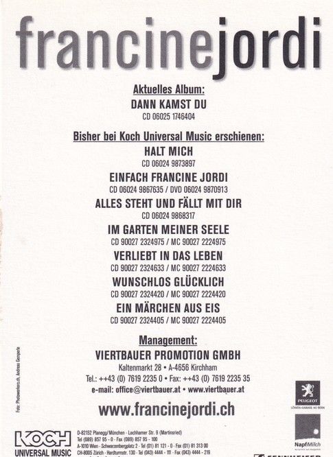 Autogramm Schlager | Francine JORDI | 2007 "Dann Kamst Du" (Koch) 2