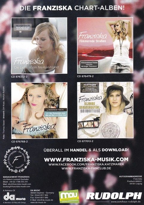 Autogramm Schlager | FRANZISKA | 2017 "10 Jahre Sommergefühl" (DA Music)