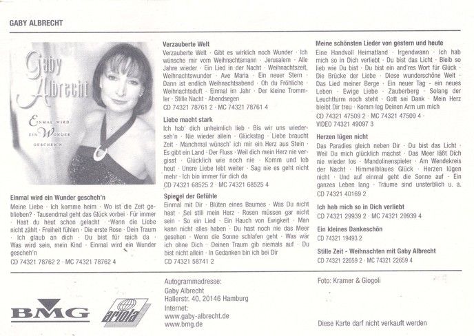 Autogramm Volksmusik | Gaby ALBRECHT | 2001 "Einmal Wird Ein Wunder Geschehn" (BMG)