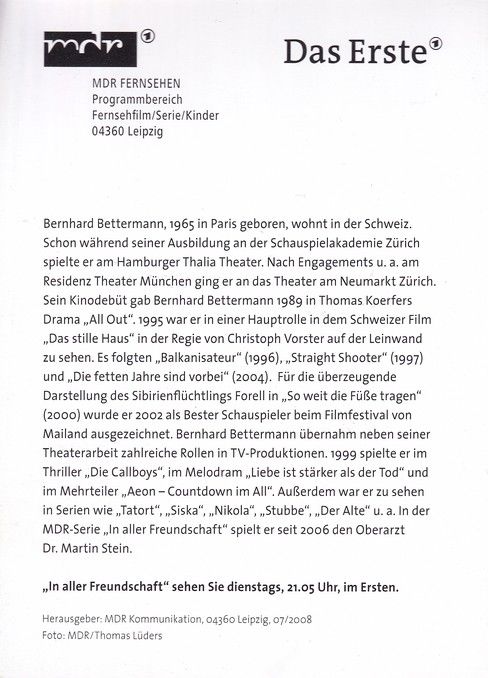 Autogramm TV | ARD | Bernhard BETTERMANN | 2008 "In Aller Freundschaft"