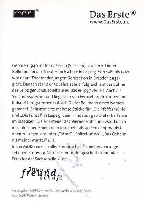 Autogramm TV | ARD | Dieter BELLMANN | 2010 "In Aller Freundschaft" (Krajewsky)
