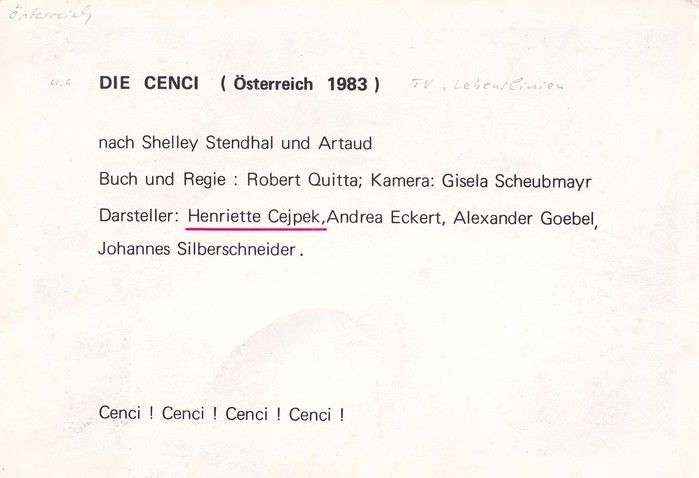 Autogramm Film | Henriette CEJPEK | 1983 "Die Cenci"