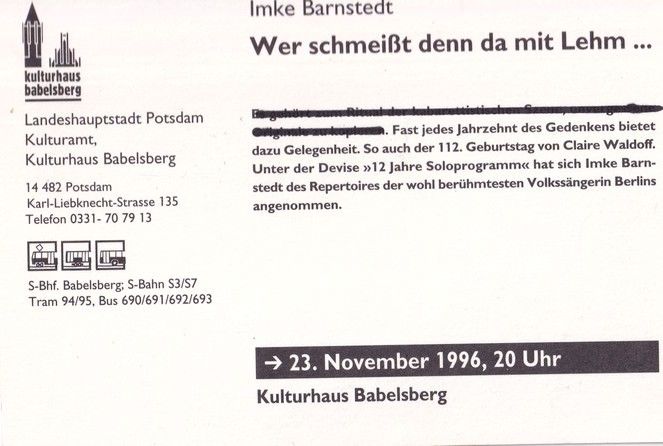 Autogramm Schauspieler | Imke BARNSTEDT | 1996 "Wer Schmeisst Denn Da Mit Lehm"