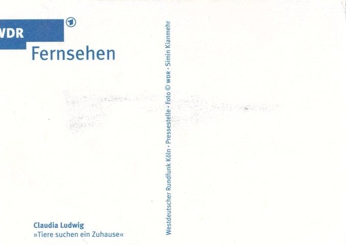 Autogramm TV | WDR | Claudia LUDWIG | 2000er "Tiere Suchen Ein Zuhause" (Kianmehr)