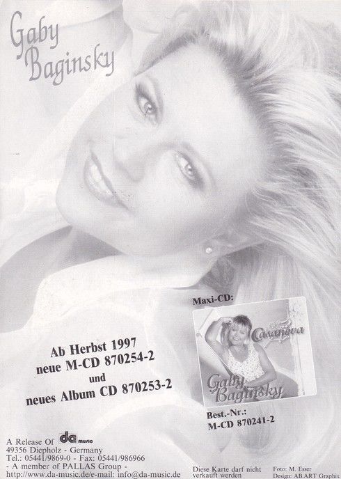 Autogramm Schlager | Gaby BAGINSKY | 1997 "Casanova" (Portrait Color DA)