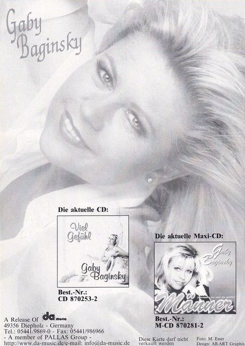 Autogramm Schlager | Gaby BAGINSKY | 1998 "Viel Gefühl" (DA Music) 2