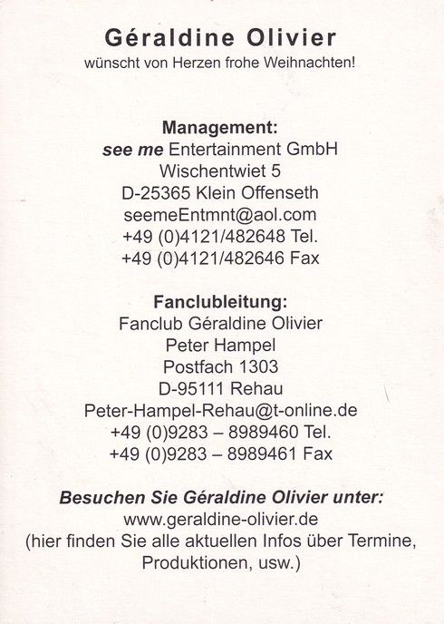 Autogramm Schlager | Geraldine OLIVIER | 2000er (Portrait Color) Weihnachten