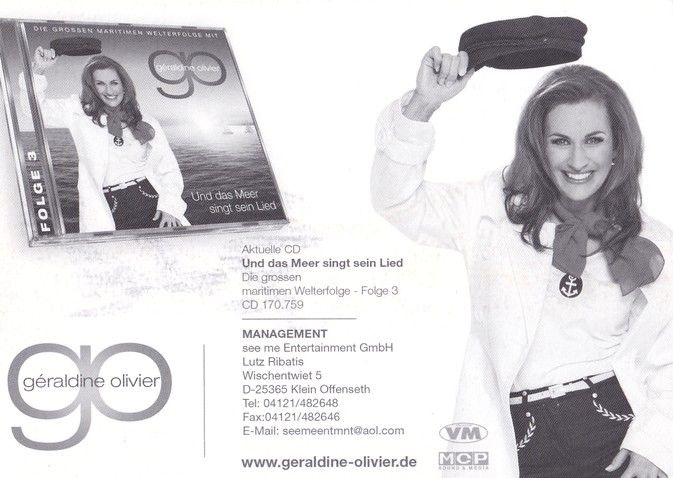 Autogramm Schlager | Geraldine OLIVIER | 2012 "Und Das Meer Singt Sein Lied" (VM MCP)