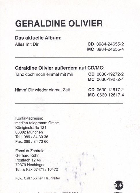 Autogramm Schlager | Geraldine OLIVIER | 1998 "Alles Mit Dir" (EastWest) 2