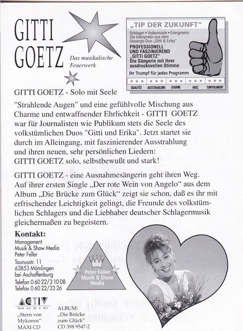 Autogramm Volksmusik | Gitti GOETZ | 1993 "Die Brücke Zum Glück" (Portrait Color Activ) 1