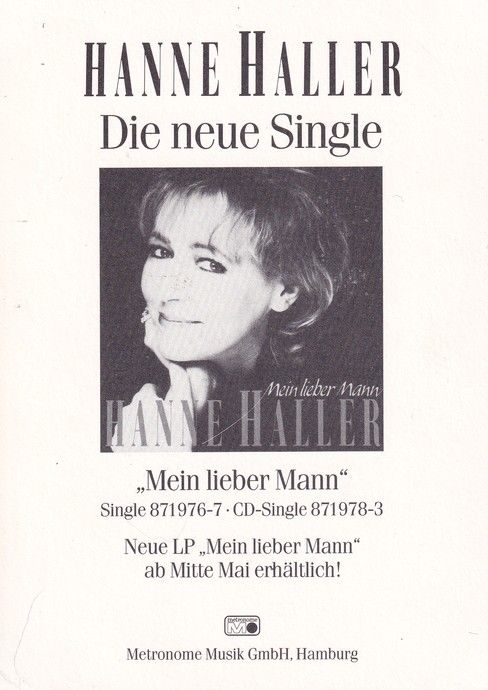 Autogramm Schlager | Hanne HALLER | 1989 "Mein Lieber Mann" (Metronome)