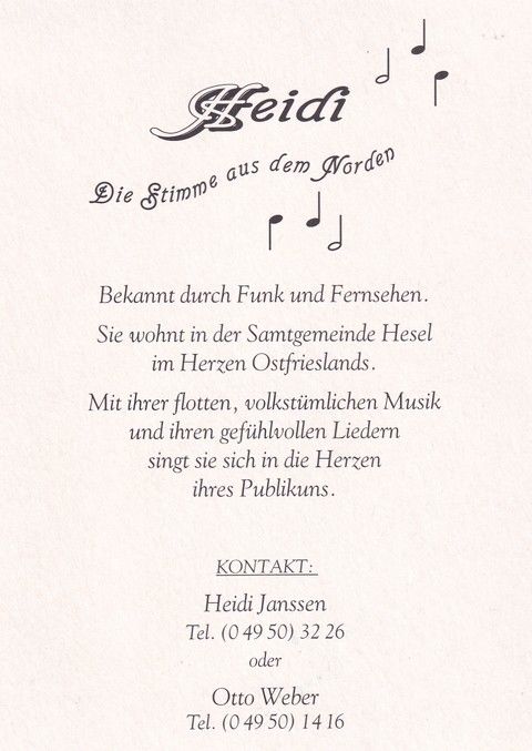 Autogramm Volksmusik | Heidi JANSSEN | 1990er (Portrait Color)
