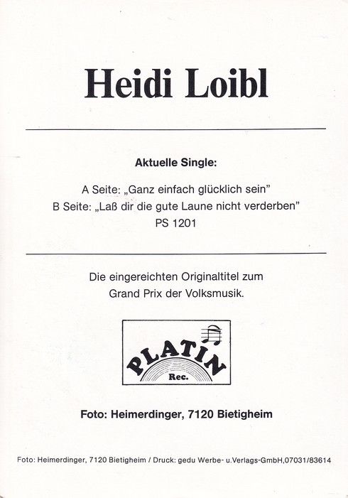 Autogramm Volksmusik | Heidi LOIBL | 1993 "Ganz Einfach Glücklich Sein" (Platin)