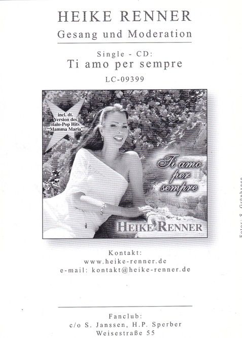 Autogramm Schlager | Heike RENNER | 2010 "Ti Amo Per Sempre"