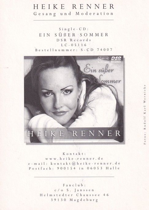 Autogramm Schlager | Heike RENNER | 2007 "Ein Süsser Sommer" (DSR)