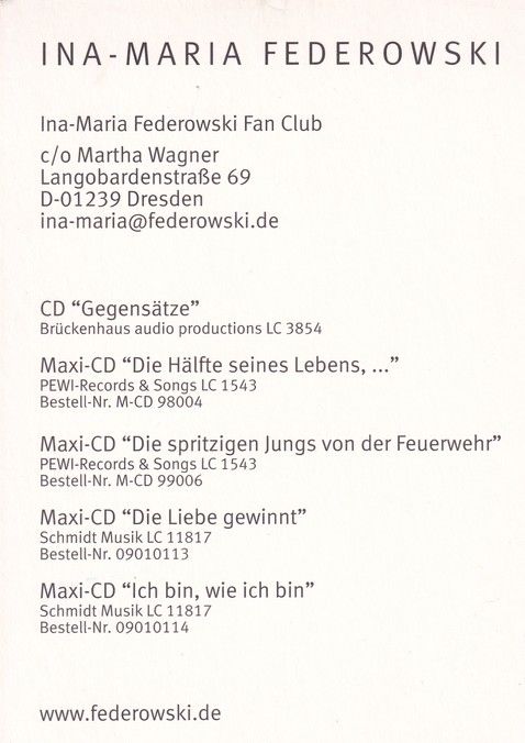 Autogramm Schlager | Ina-Maria FEDEROWSKI | 2000er (Portrait Color) Fahnauer