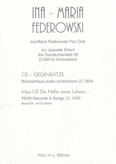 Autogramm Schlager | Ina-Maria FEDEROWSKI | 2000er (Portrait Color) Böhme