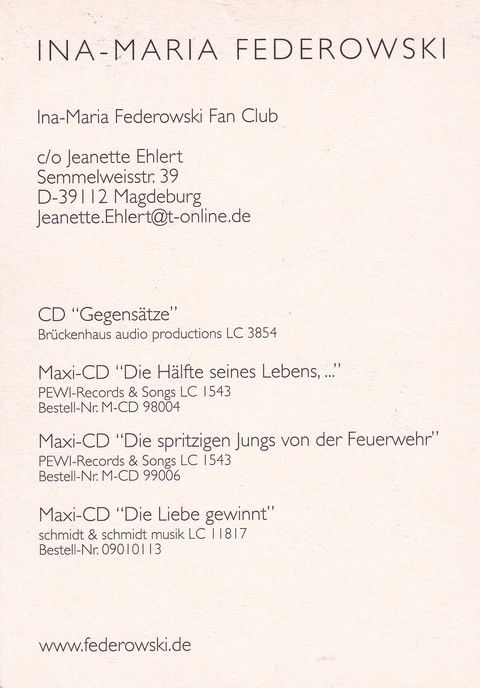 Autogramm Schlager | Ina-Maria FEDEROWSKI | 2000er (Portrait Color) 