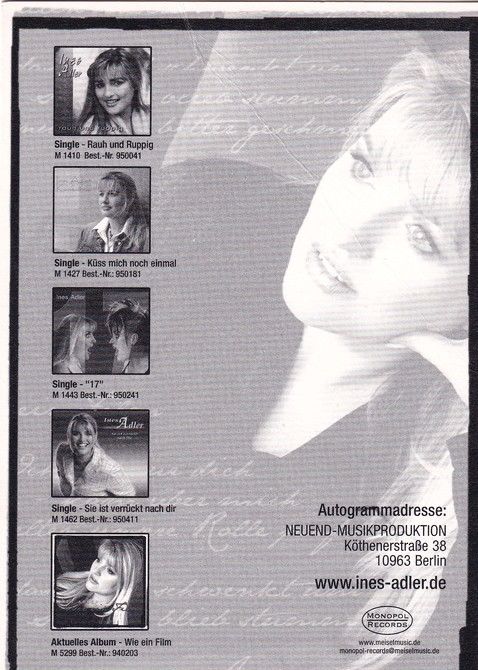 Autogramm Schlager | Ines ADLER | 2006 "Wie Ein Film" (Portrait Color Monopol)