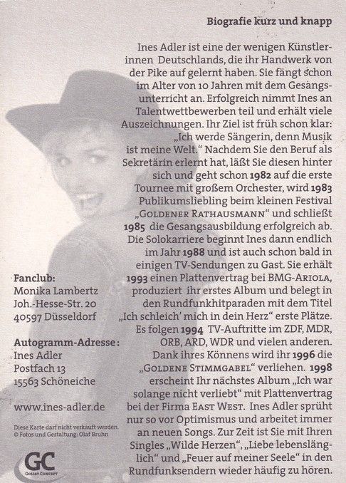 Autogramm Schlager | Ines ADLER | 2000er (Portrait Color) GC