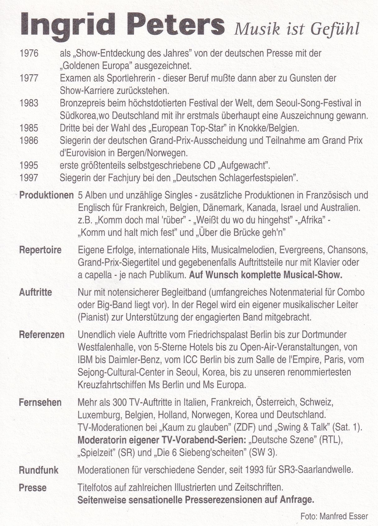 Autogramm Schlager | Ingrid PETERS | 2000 "Musik Ist Gefühl"