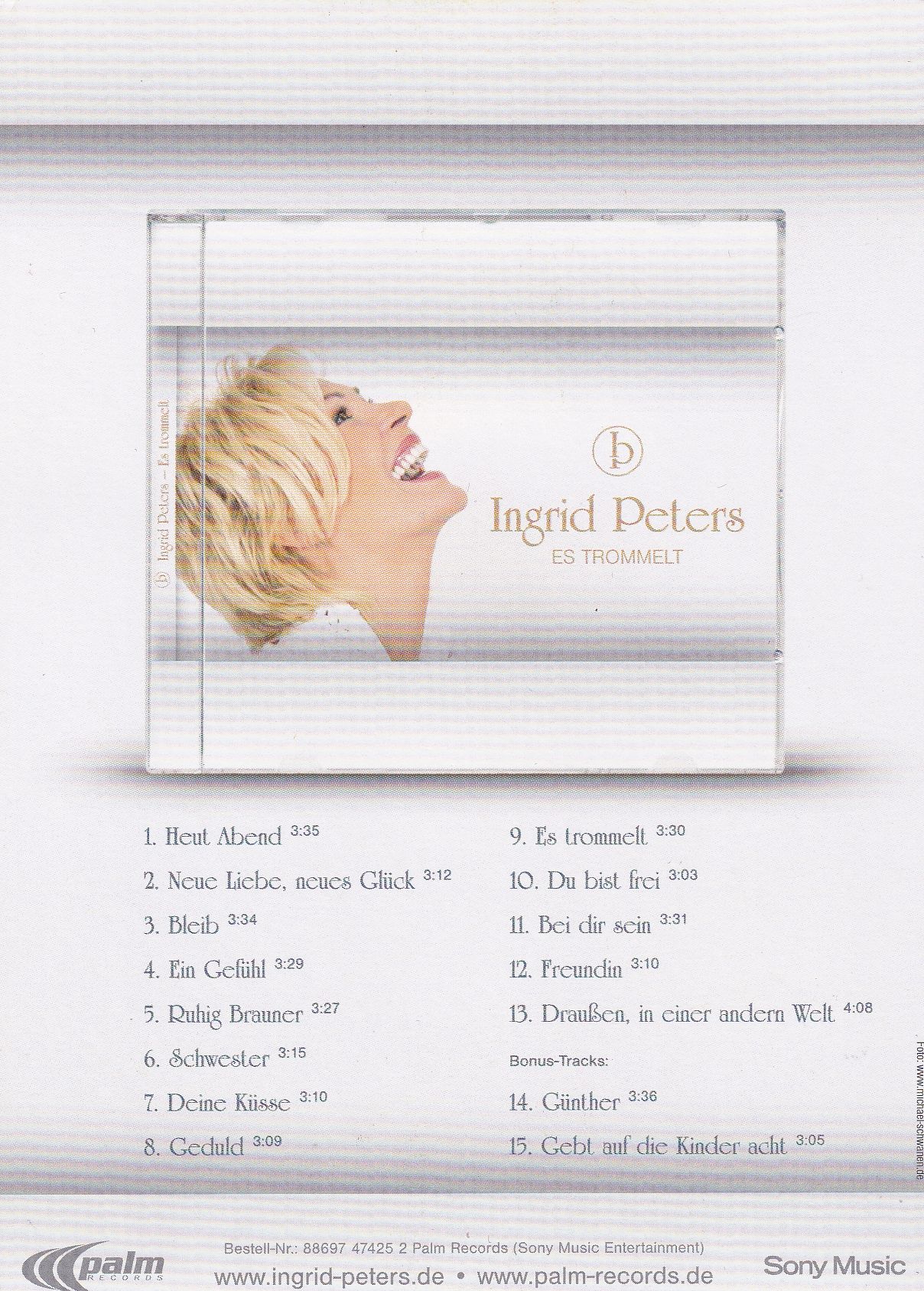 Autogramm Schlager | Ingrid PETERS | 2009 "Es Trommelt" (Palm Sony)