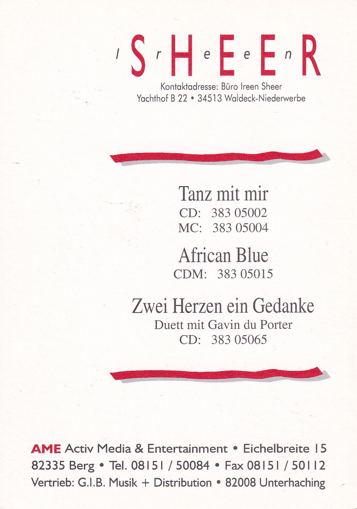 Autogramm Schlager | Ireen SHEER | 1995 "Tanz Mit Mir" (AME)