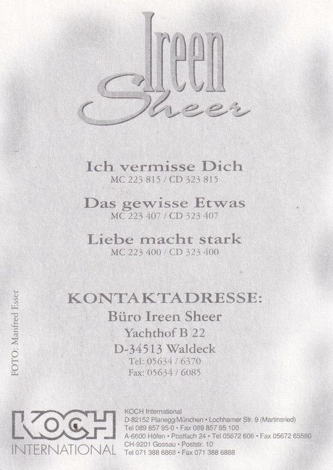 Autogramm Schlager | Ireen SHEER | 1997 "Ich Vermisse Dich" (Koch)