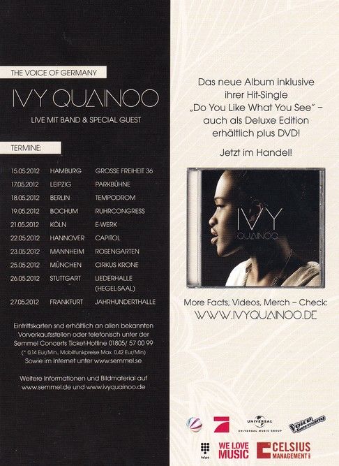 Autogramm Pop | Ivy QUAINOO | 2012 "Ivy" (Portrait SW) Tour
