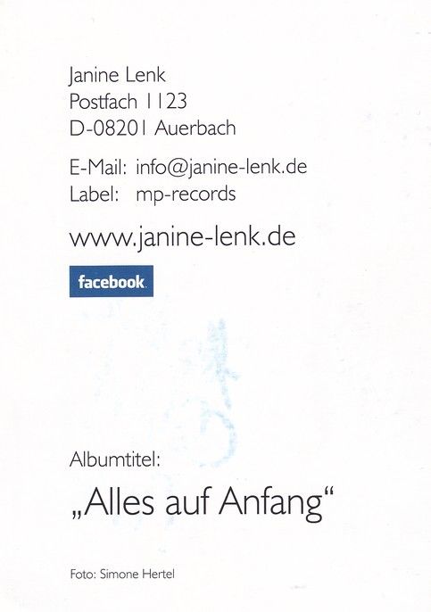 Autogramm Schlager | Janine LENK | 2016 "Alles Auf Anfang" (Hertel)
