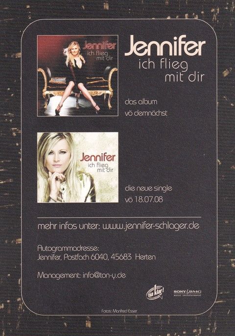 Autogramm Schlager | JENNIFER Pacha | 2008 "Ich Flieg Mit Dir" (Sony BMG)