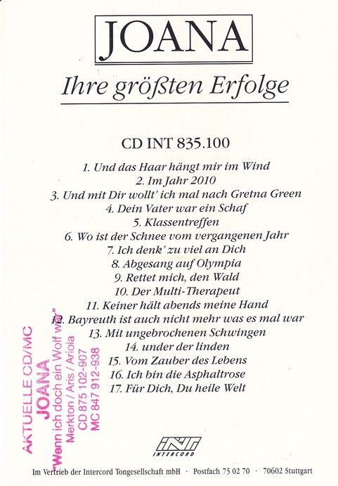 Autogramm Chanson | JOANA Emetz | 1993 "Ihre Grössten Erfolge" (Intercord)
