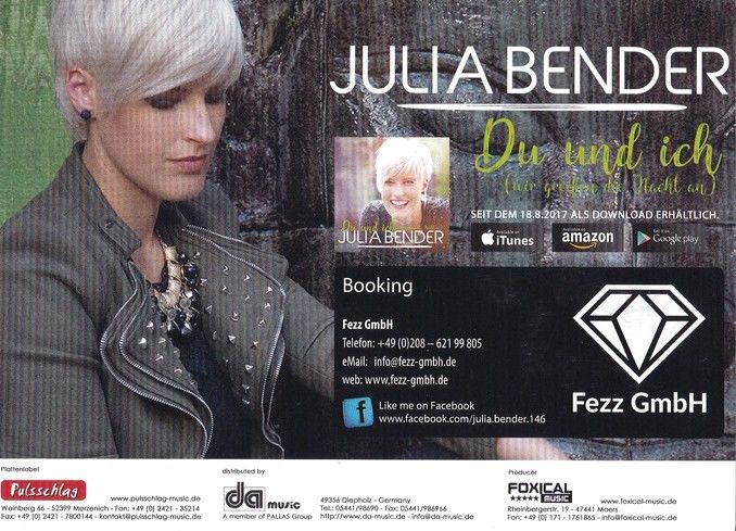 Autogramm Schlager | Julia BENDER | 2017 "Du Und Ich" (Pulsschlag)