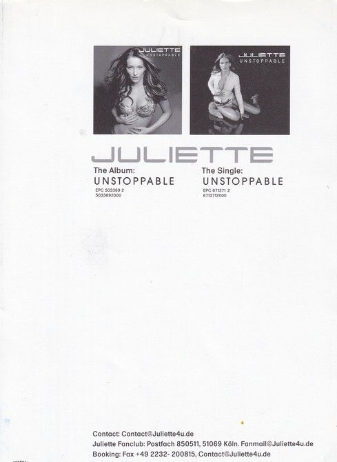 Autogramm Pop | Juliette SCHOPPMANN | 2001 "Unstoppable" (Portrait Color Sony) SEXY
