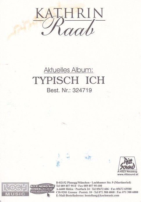 Autogramm Schlager | Kathrin RAAB | 2001 "Typisch Ich" (Koch)