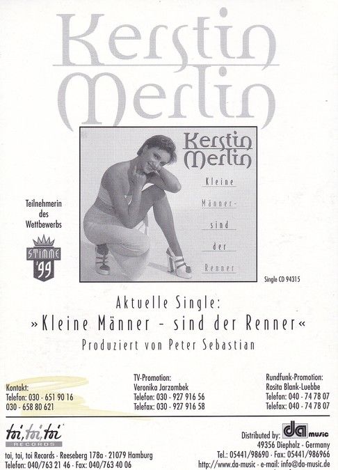 Autogramm Schlager | Kerstin MERLIN | 1999 "Kleine Männer" (Toi DA)